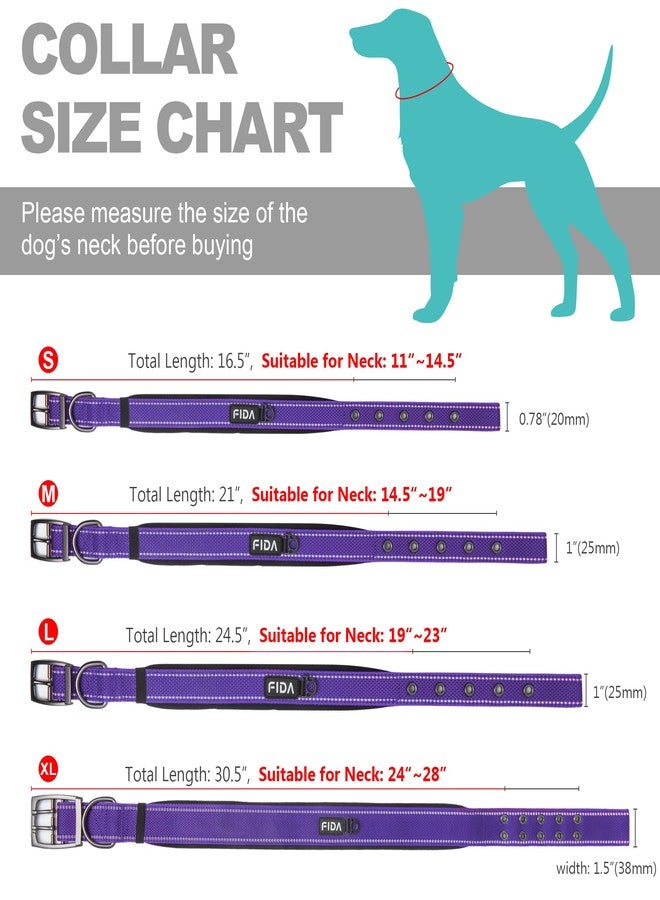 Fida Heavy Duty Dog Collar, Ultra Comfortable Soft Neoprene Padded, Adjustable Reflective Nylon Pet Collar with Durable Metal Belt Buckle for Medium Breeds (M, Purple) - Image 5
